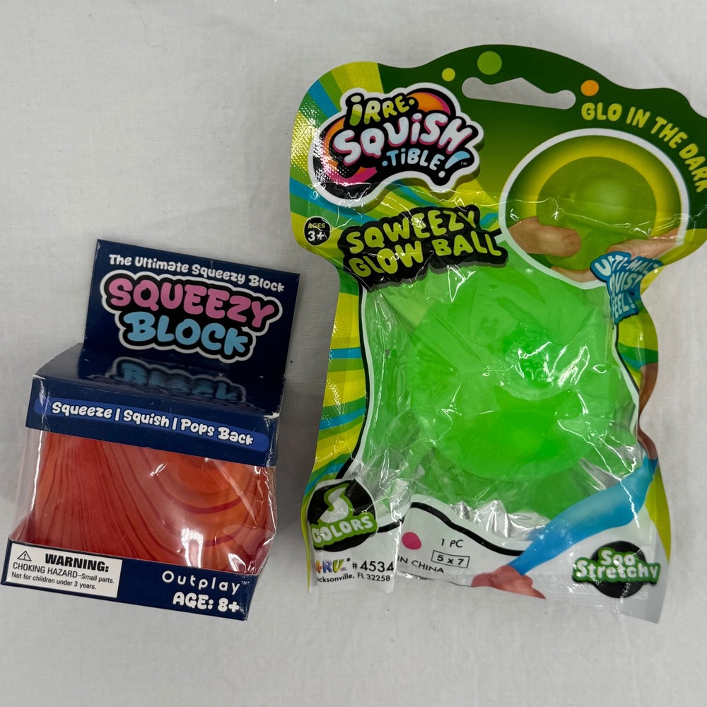 JA-RU Irre-Squish-Tible Sqweezy Glow Ball & Squeezy Block Stretch Sensory Fidget